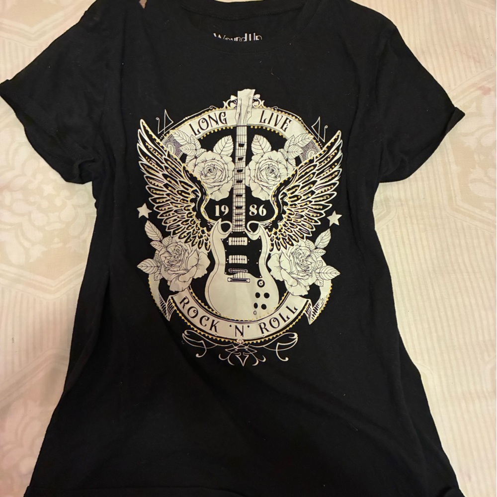 Wound Up Black Tee with Cream and Gold Graphic